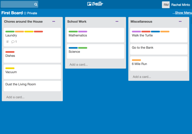 Screenshot of trello application